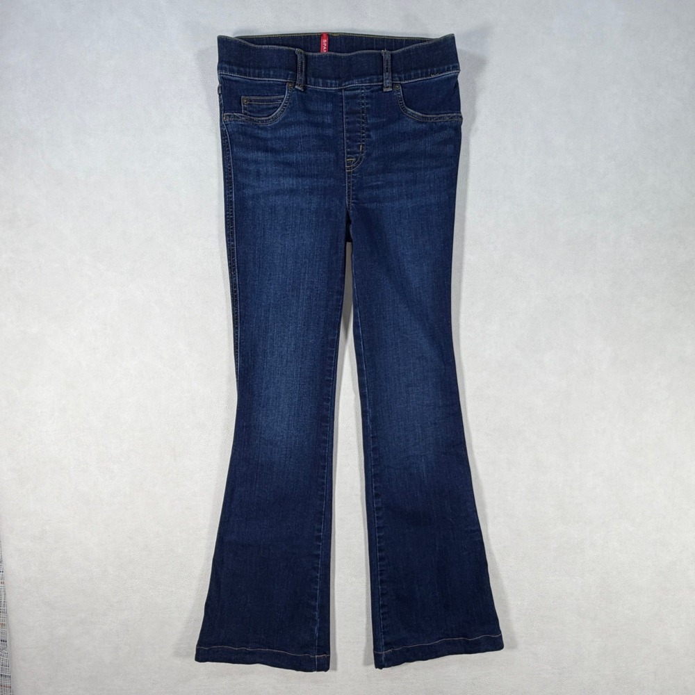 Spanx Women Flare Jeans Pull On Small Petite Dark Wash High Rise Denim Stretch